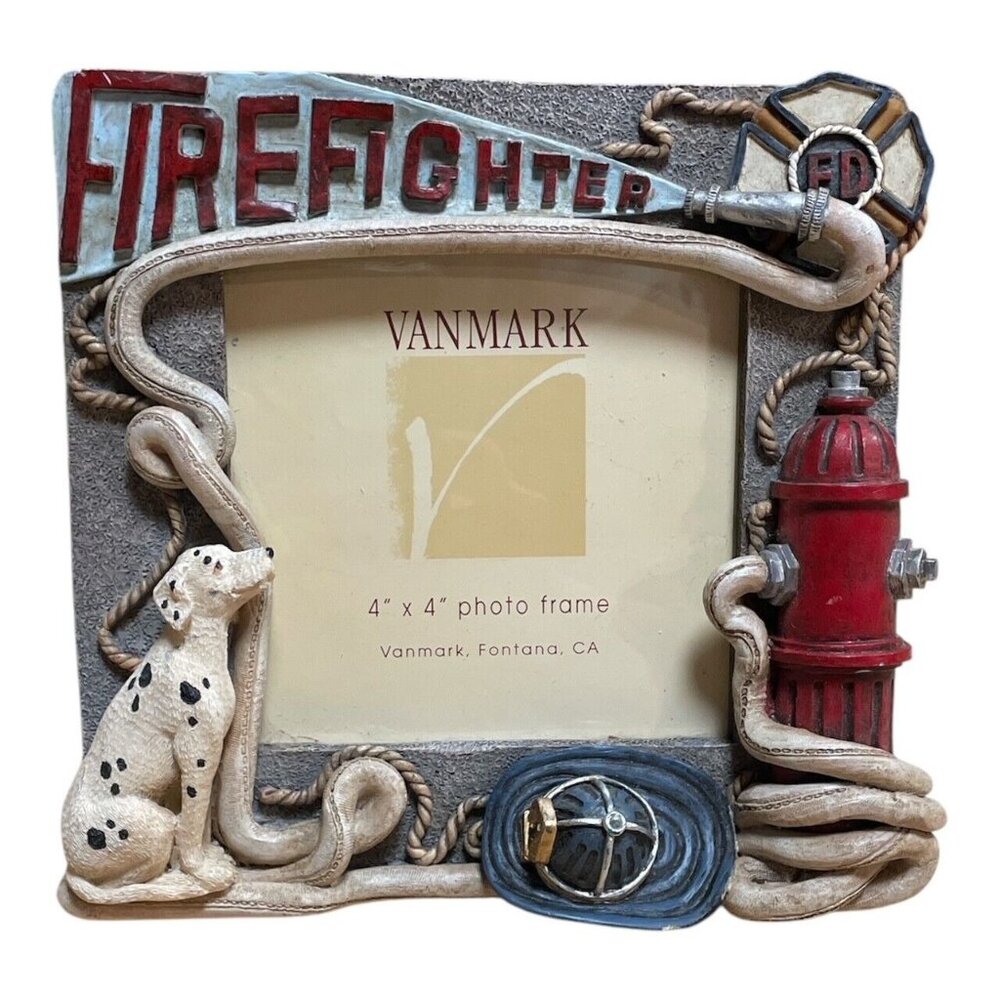 Vanmark Red Hats Of Courage 3D Photo Frame Firefighter Fireman Firehouse 4" x 4"